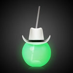 LED White Cowboy Hat 20 oz. Ball Cup with Straw