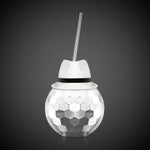 White Fedora Hat Silver Disco Ball Cup with Straw