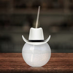 White Cowboy Hat 20 oz. Ball Cup with Straw