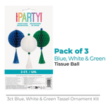 Blue, White & Green Tissue Ball and Tassel Ornament Decorations Kit
