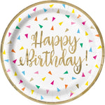 Bright Triangle Birthday "Happy Birthday" Round 9" Dinner Plates, 8ct - Foil Stamping