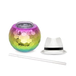 White Fedora Hat Rainbow Disco Ball Cup with Straw