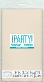 Vanilla Cream Solid Round Plastic Table Cover, 84"