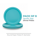 Terrific Teal Solid Round 9" Dinner Plates, 20ct
