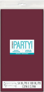 Burgundy Solid Rectangular Plastic Table Cover, 54" x 108"