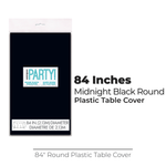 Midnight Black Solid Round Plastic Table Cover, 84"
