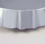Silver Solid Round Plastic Table Cover, 84"