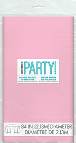 Lovely Pink Solid Round Plastic Table Cover, 84"
