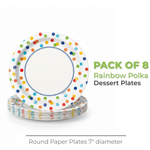Rainbow Polka Dots Round 7" Dessert Plates, 8ct