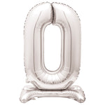 Silver Number 0 Shaped Standing Foil Balloon 30", Packaged