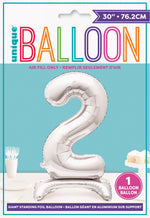 Silver Number 2 Shaped Standing Foil Balloon 30", Packaged