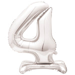 Silver Number 4 Shaped Standing Foil Balloon 30", Packaged