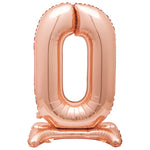 Rose Gold Number 0 Shaped Standing Foil Balloon 30", Packaged