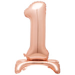 Rose Gold Number 1 Shaped Standing Foil Balloon 30", Packaged