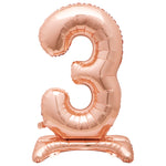Rose Gold Number 3 Shaped Standing Foil Balloon 30", Packaged