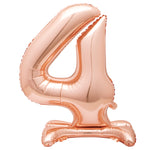 Rose Gold Number 4 Shaped Standing Foil Balloon 30", Packaged