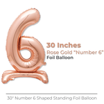 Rose Gold Number 6 Shaped Standing Foil Balloon 30", Packaged