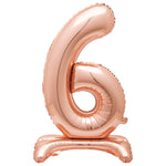 Rose Gold Number 6 Shaped Standing Foil Balloon 30", Packaged