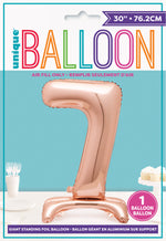 Rose Gold Number 7 Shaped Standing Foil Balloon 30", Packaged