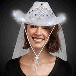 LED White Cowboy Hat with Tiara and Veil
