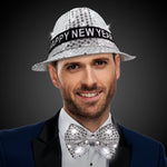 LED Happy New Year Silver Fedora