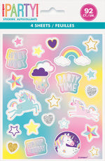 Unicorn Party Sticker Sheets, 4ct