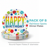 Rainbow Spots Birthday Round 9" Dinner Plates, 8ct