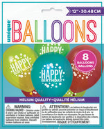 Rainbow Spots Birthday 12" Latex Balloons, 8ct