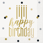 Metallic Happy Birthday Beverage Napkins, 16ct