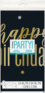 Metallic Happy Birthday Rectangular Plastic Table Cover, 54" x 84"