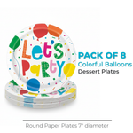 Colorful Balloons Round 7" Dessert Plates, 8ct