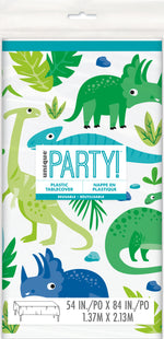 Blue & Green Dinosaur Plastic Table Cover, 54"x84"