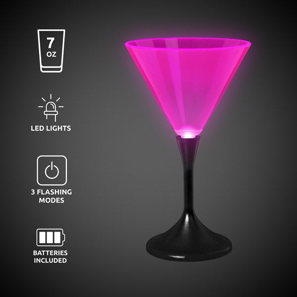 LED Neon Pink 7 oz. Martini Glass