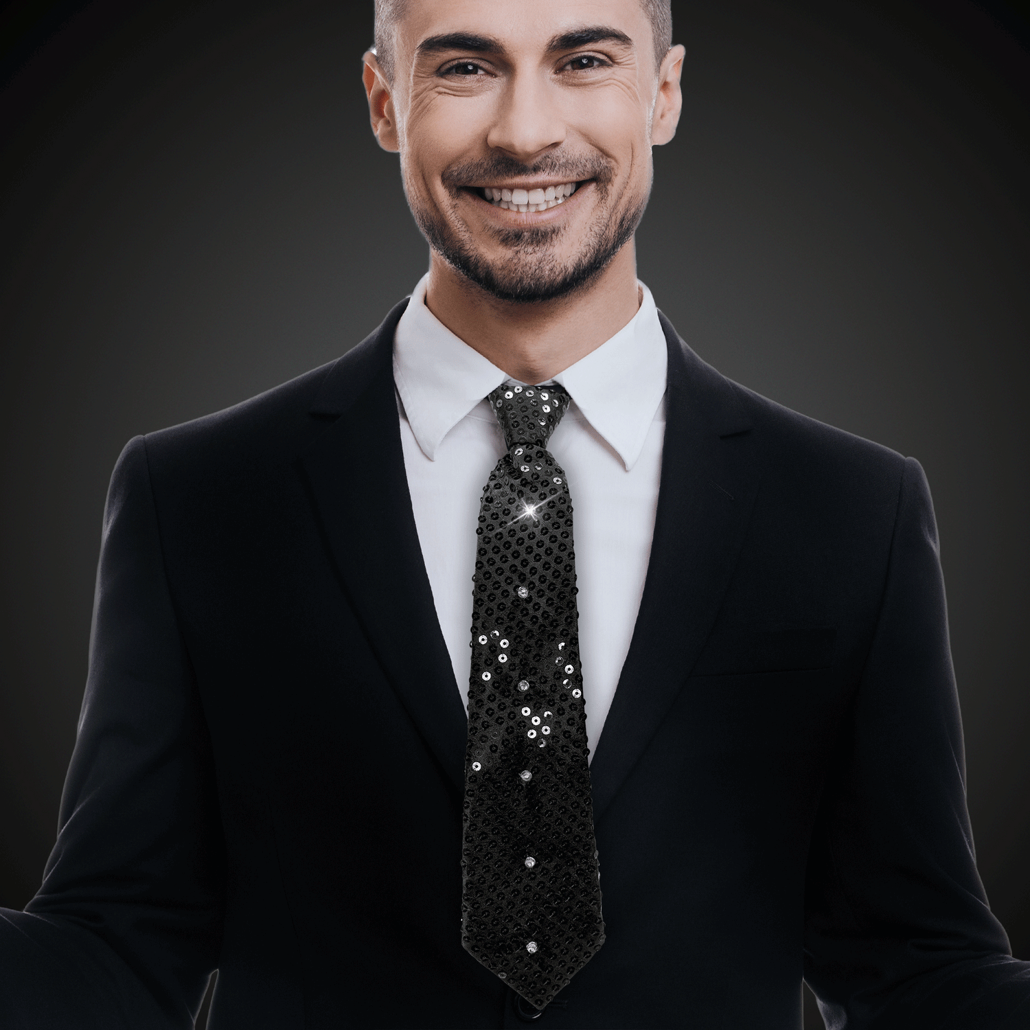 LED Black Sequin Necktie