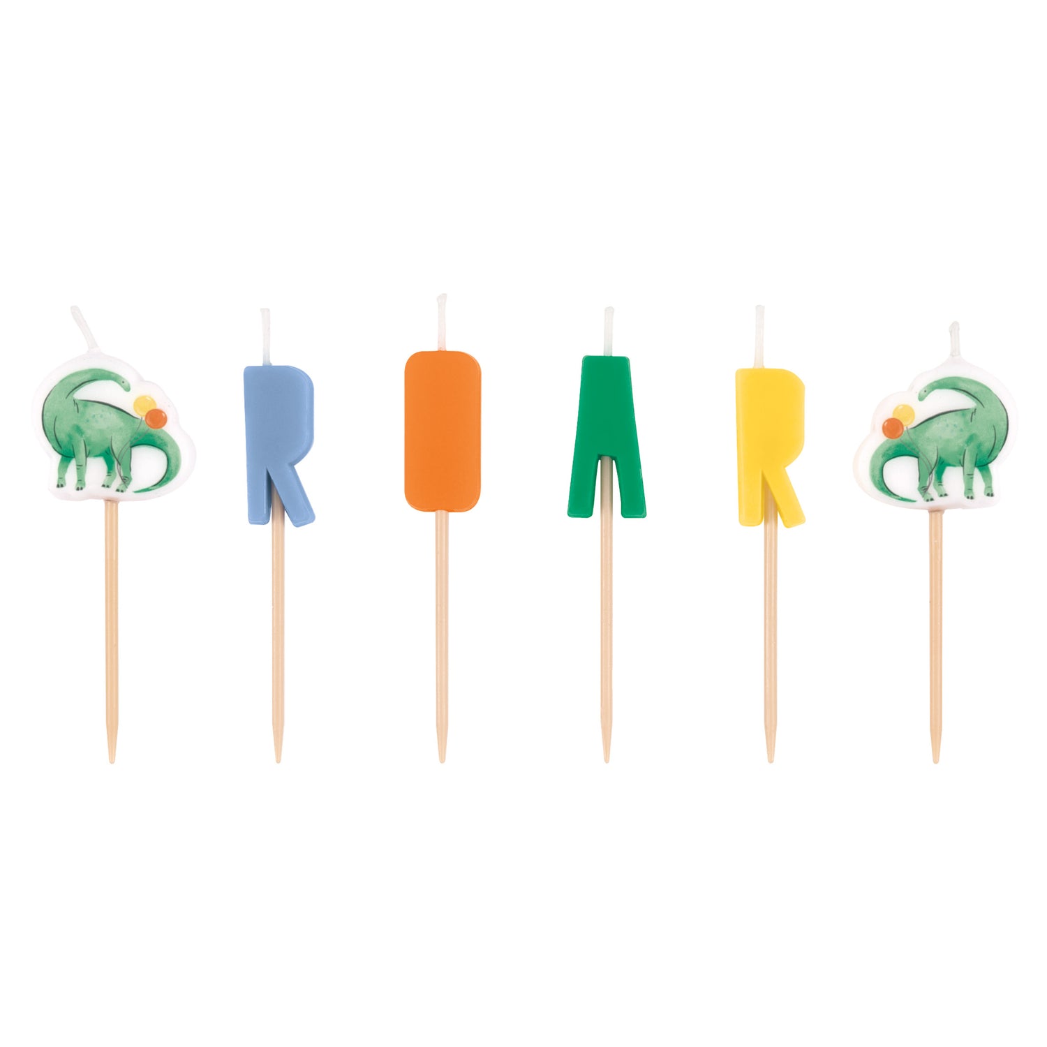 Partying Dinosaurs "ROAR" Pick Birthday Candles, 6ct