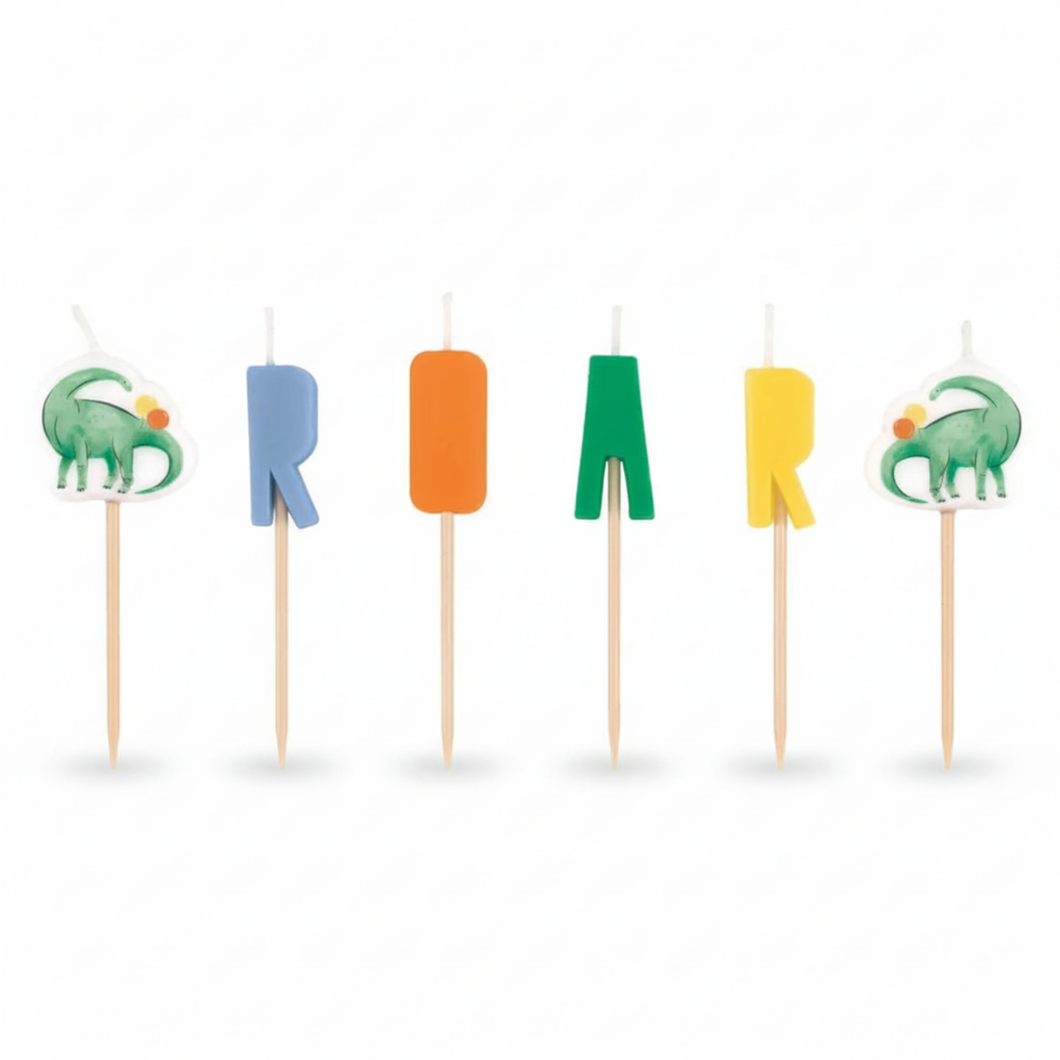 Partying Dinosaurs "ROAR" Pick Birthday Candles, 6ct