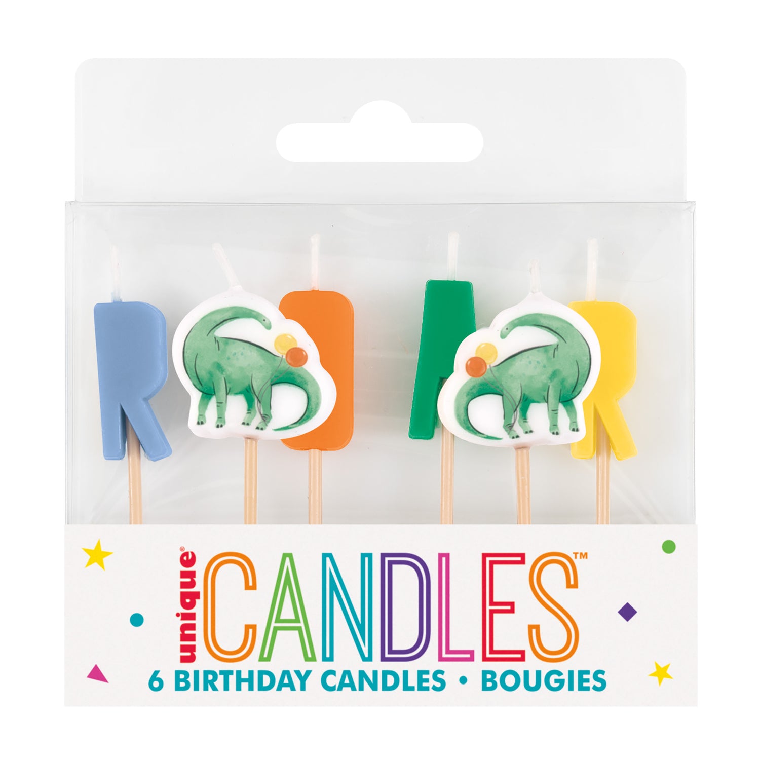 Partying Dinosaurs "ROAR" Pick Birthday Candles, 6ct - Image 2