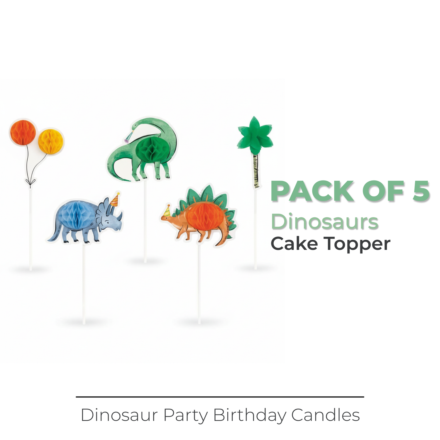 Partying Dinosaurs Assorted Honeycomb Cake Topper Kit, 5pc