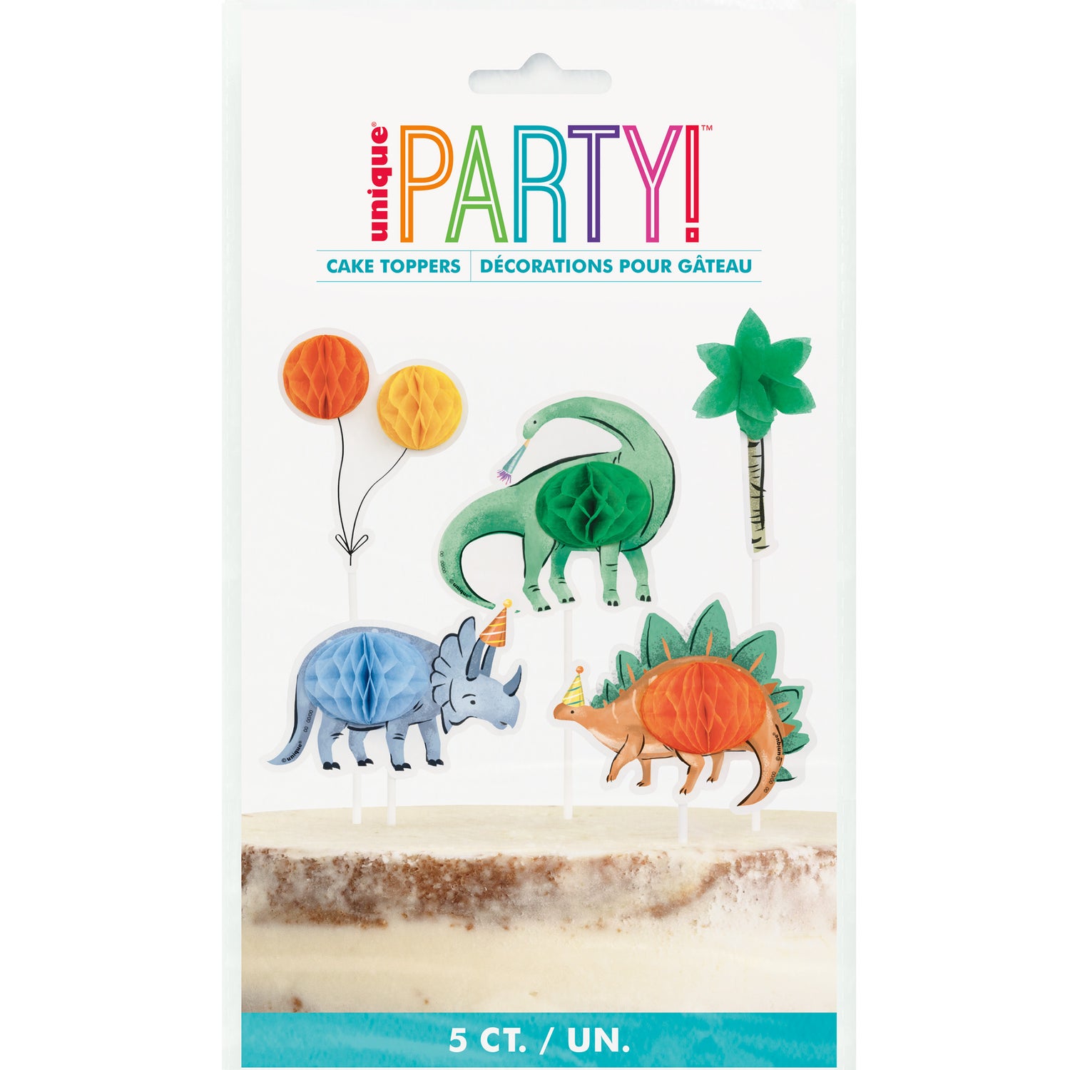 Partying Dinosaurs Assorted Honeycomb Cake Topper Kit, 5pc - Image 2
