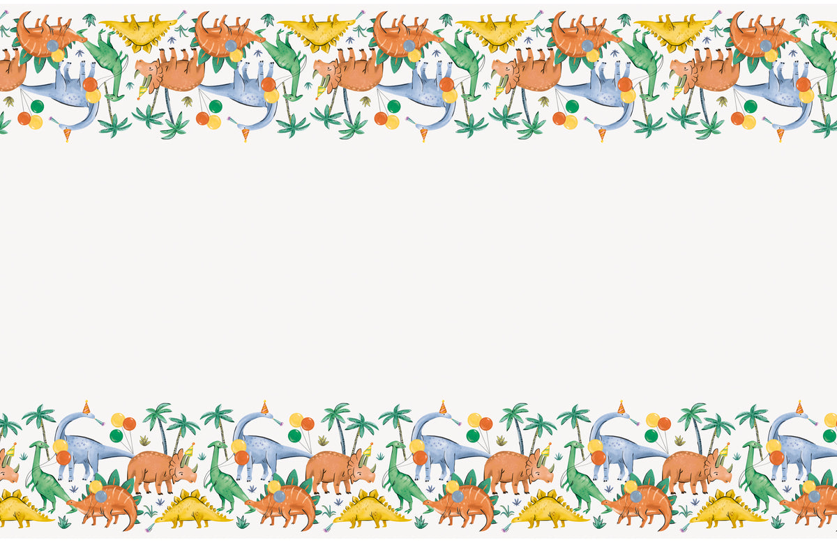 Partying Dinosaurs Rectangular Plastic Table Cover, 54" x 84" - Short Fold - Image 2