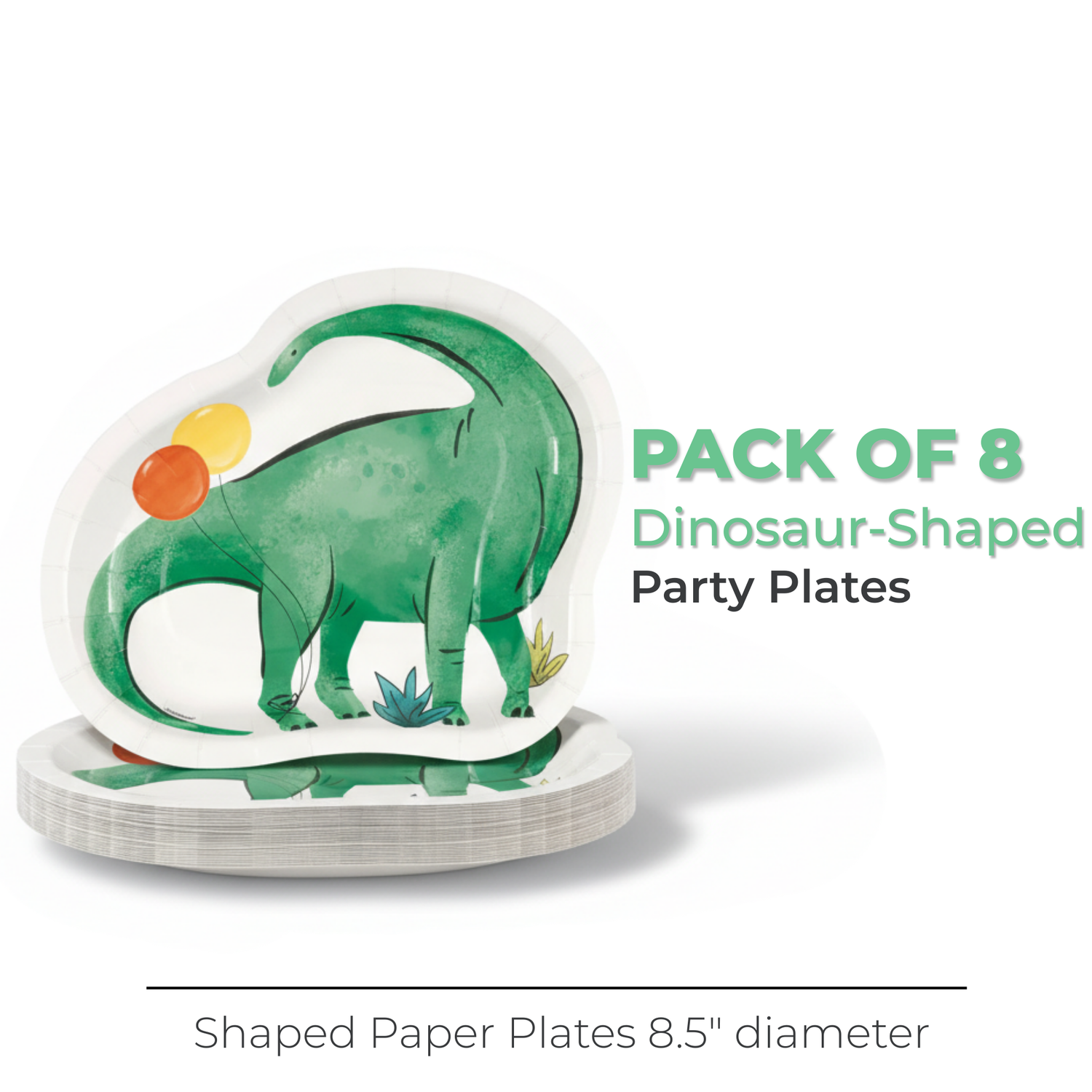 Partying Dinosaurs Dinosaur-Shaped 8.25" Plates, 8ct