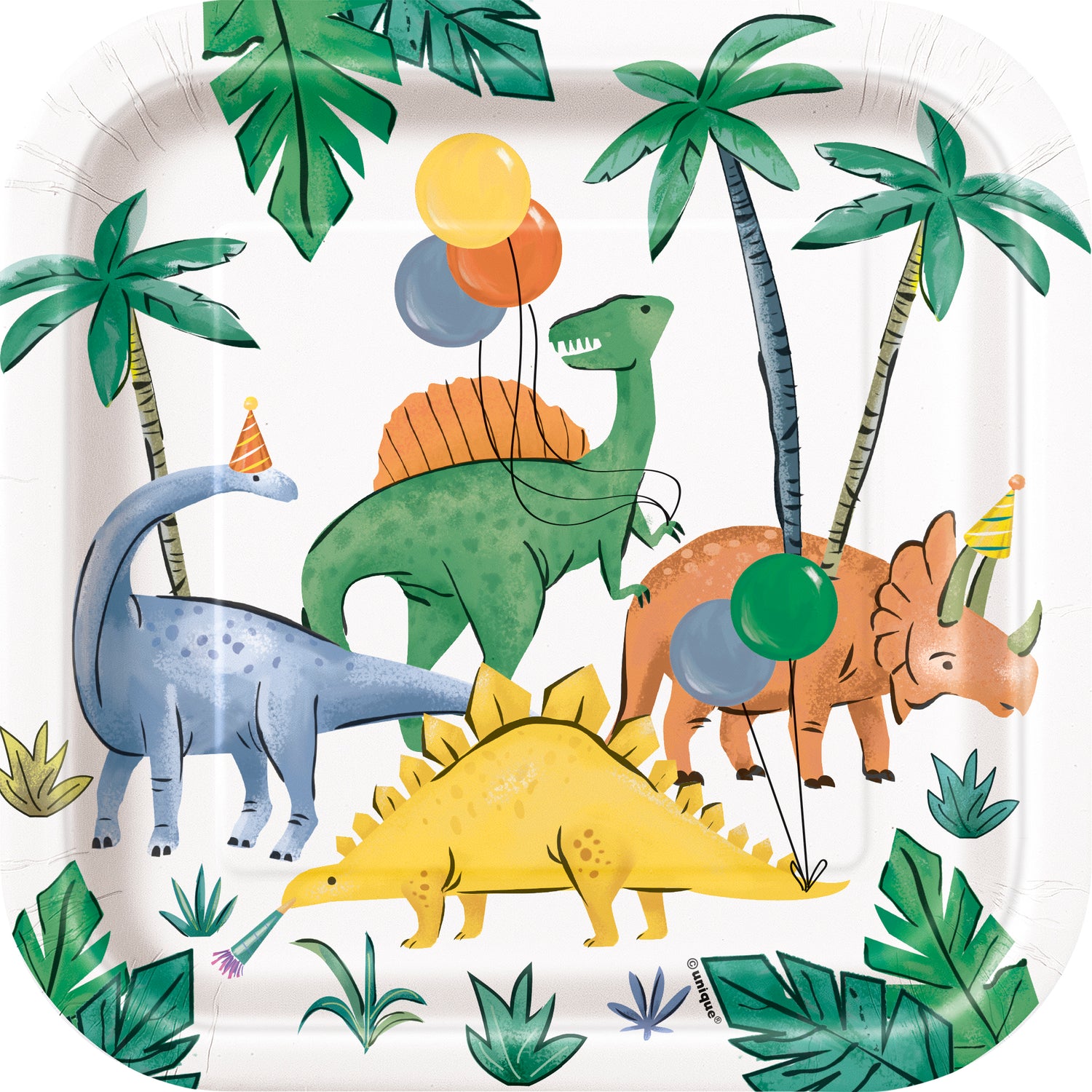 Partying Dinosaurs Square 7" Dessert Plates, 8ct
