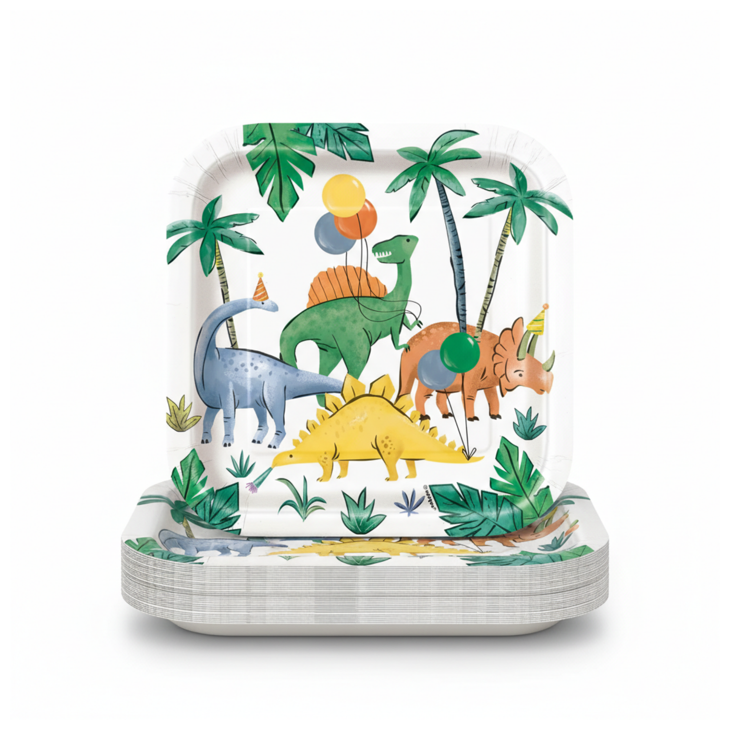 Partying Dinosaurs Square 7" Dessert Plates, 8ct