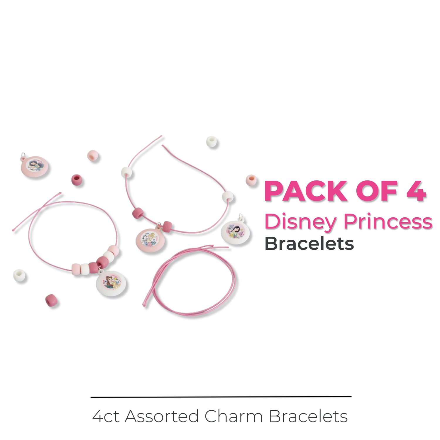 Disney Princess Assorted Charm Bracelets, 4ct