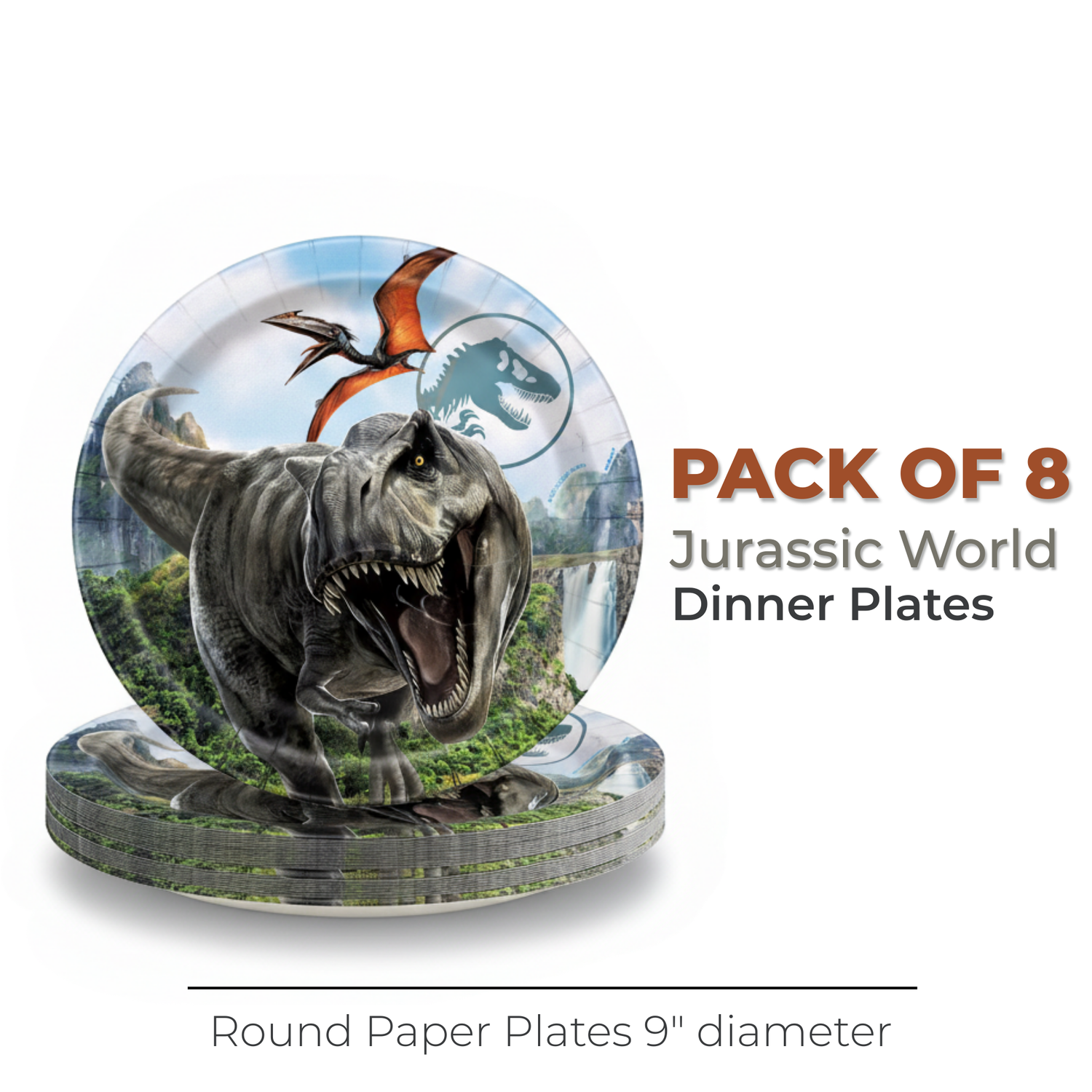 Jurassic World 4 Round 9" Dinner Plates, 8ct