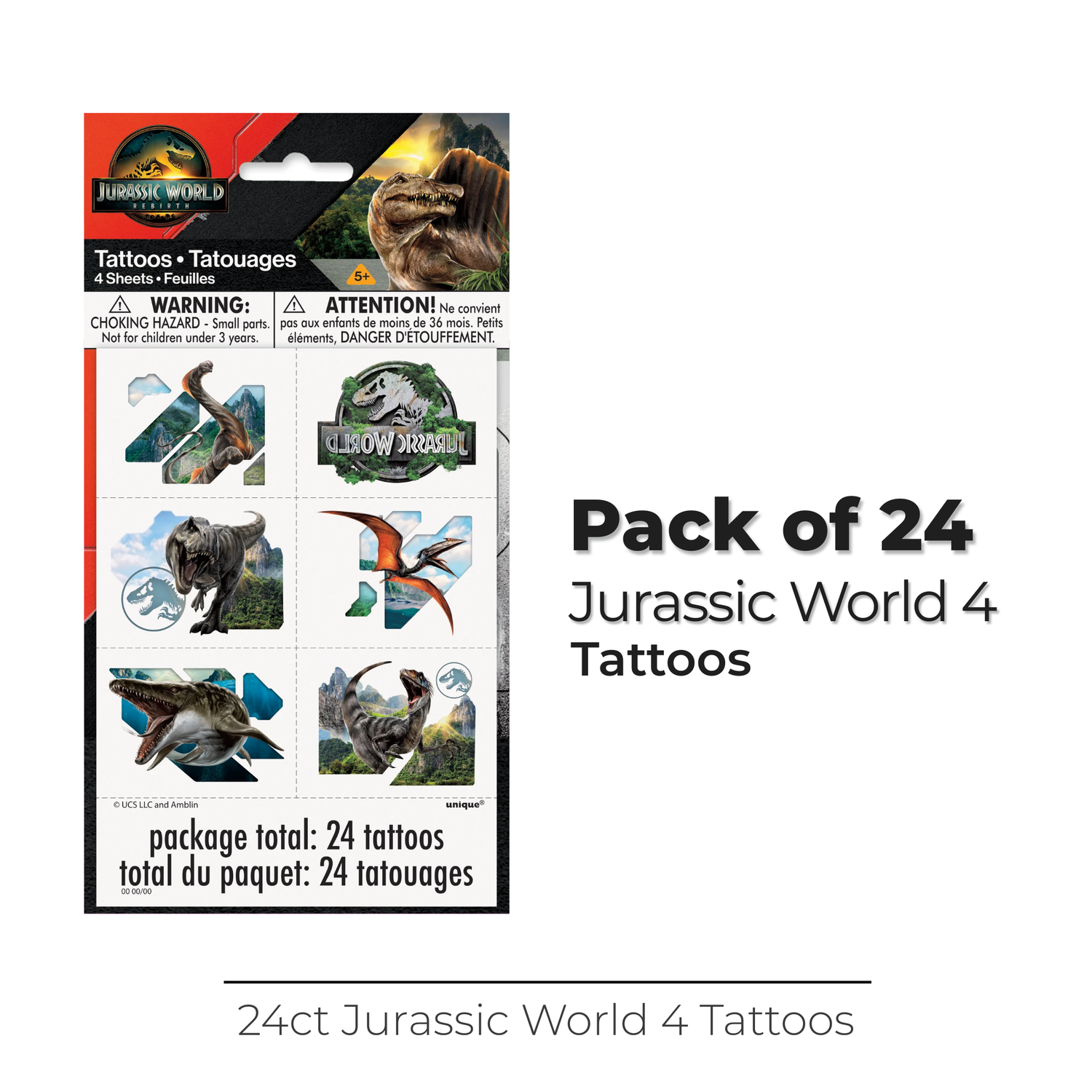 Jurassic World 4 Tattoos, 24ct