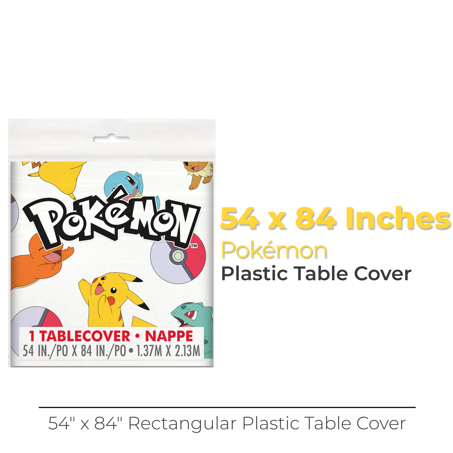 Pokémon Rectangular Plastic Table Cover, 54" x 84" - Short Fold