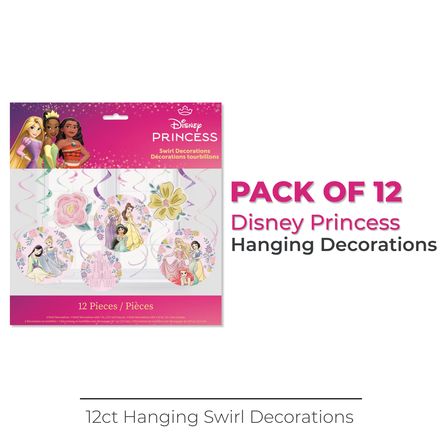 Disney Princess Assorted Hanging Swirl Decorations, 12ct