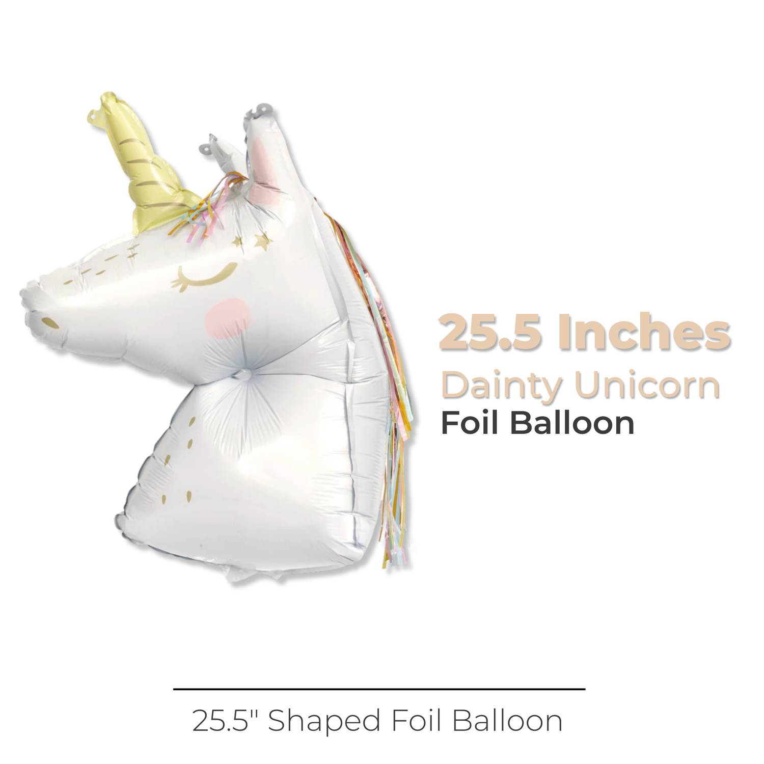 Dainty Unicorn Shaped Giant Foil Balloon 25.5" with Fringe Mane, Packaged