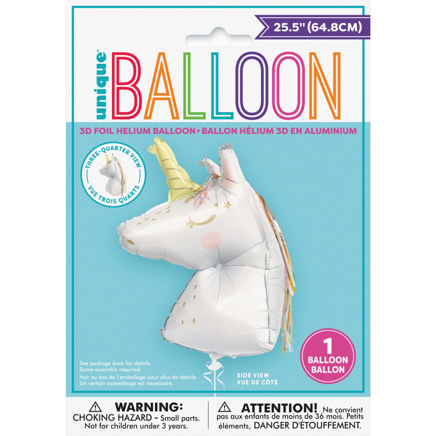 Dainty Unicorn Shaped Giant Foil Balloon 25.5" with Fringe Mane, Packaged - Image 2